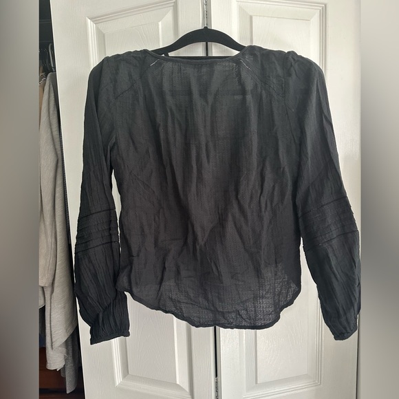 Abercrombie & Fitch Black Button-Down Tie-Front Peasant Top Blouse - Size S - Picture 3 of 4